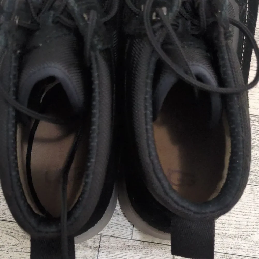 UGG Black Leather Lace-Up Ankle Boots Round Toe Rubber Sole Men's US 10